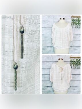 3/$22🩶 Rebecca Taylor Light Pink Dolman Blouse Tee Shirt Tassel Tie Back Top 6